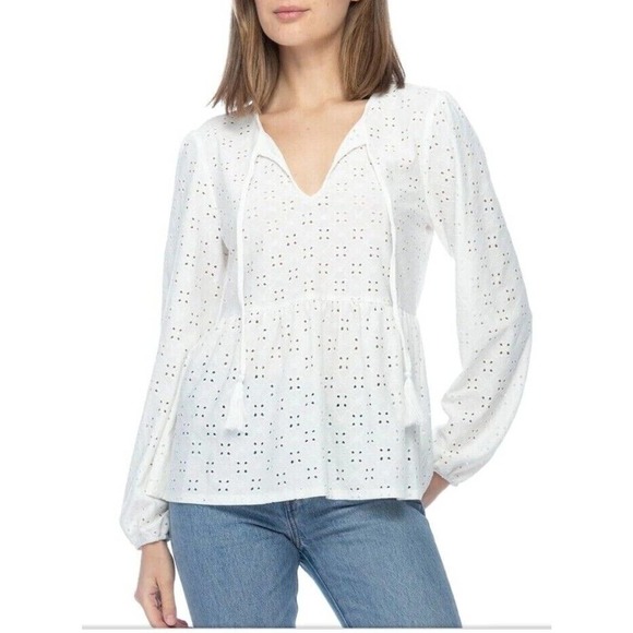 Bobeau Stretch Eyelet Babydoll Top Women's Size XL Off White NWT - Picture 3 of 12